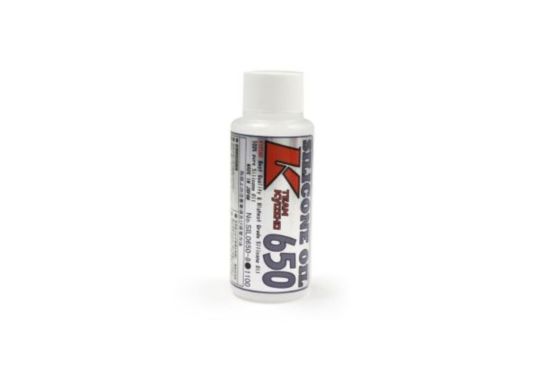 Kyosho Silicone Oil 650 80cc, ideal for RC vehicles, enhances dampening for optimal shock absorber performance.