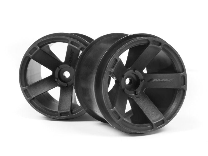 Black QntmXT wheel for RC vehicles, 2.8in diameter, durable 12mm hex hub, designed for high-performance racing.