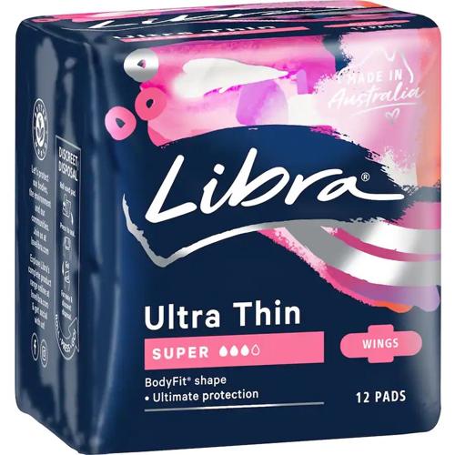 Libra Wings Ultra Thin Super Pads with Wings 12pk (Pack of 6)