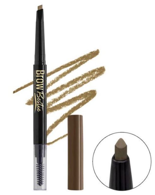 LA Girl Brow Bestie Pencil in Dark Blonde features a twistable tip for precise application and a built-in spoolie for blending.