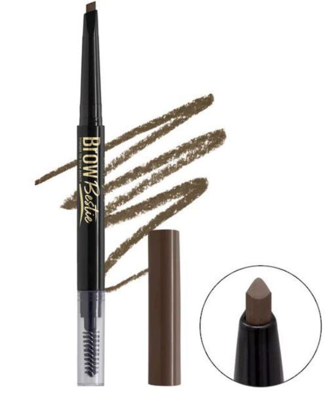 LA Girl Brow Bestie Pencil in Soft Brown with twistable triangle tip and built-in spoolie for effortless brow shaping.