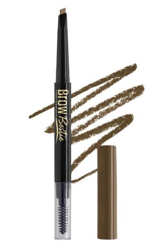 LA Girl Brow Bestie Pencil in Chestnut for precise brow definition, featuring a triangle tip and built-in spoolie for blending.