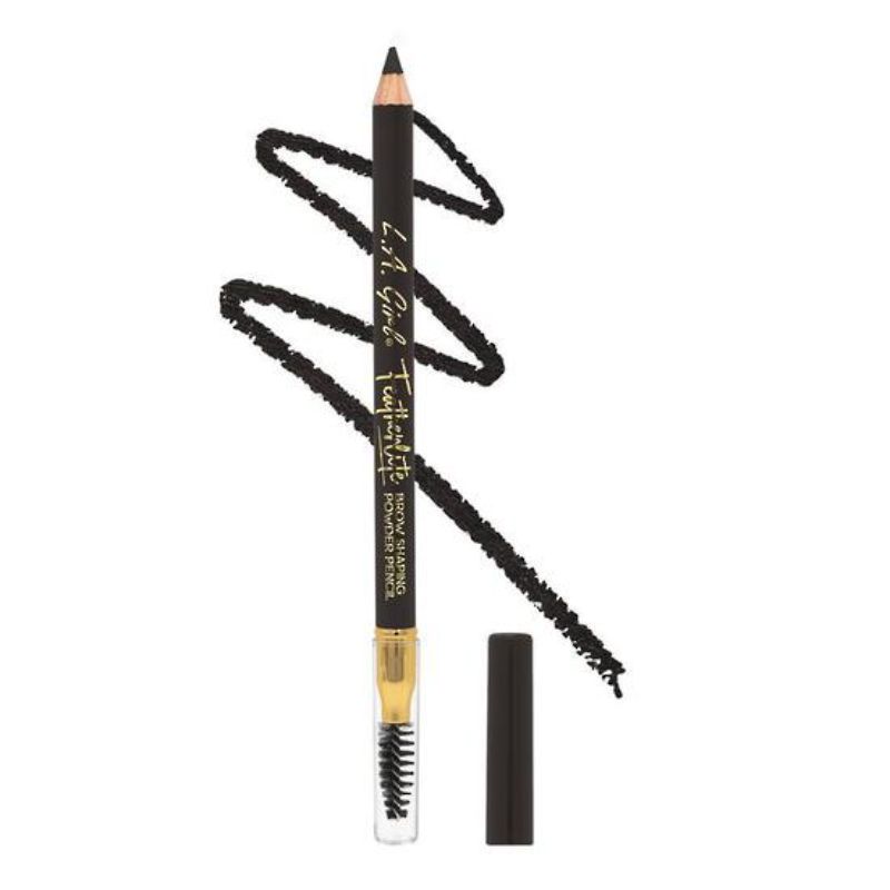 LA Girl Featherlite Powder Brow Pencil in Soft Black, featuring a powder formula for natural, defined brows and built-in spoolie.