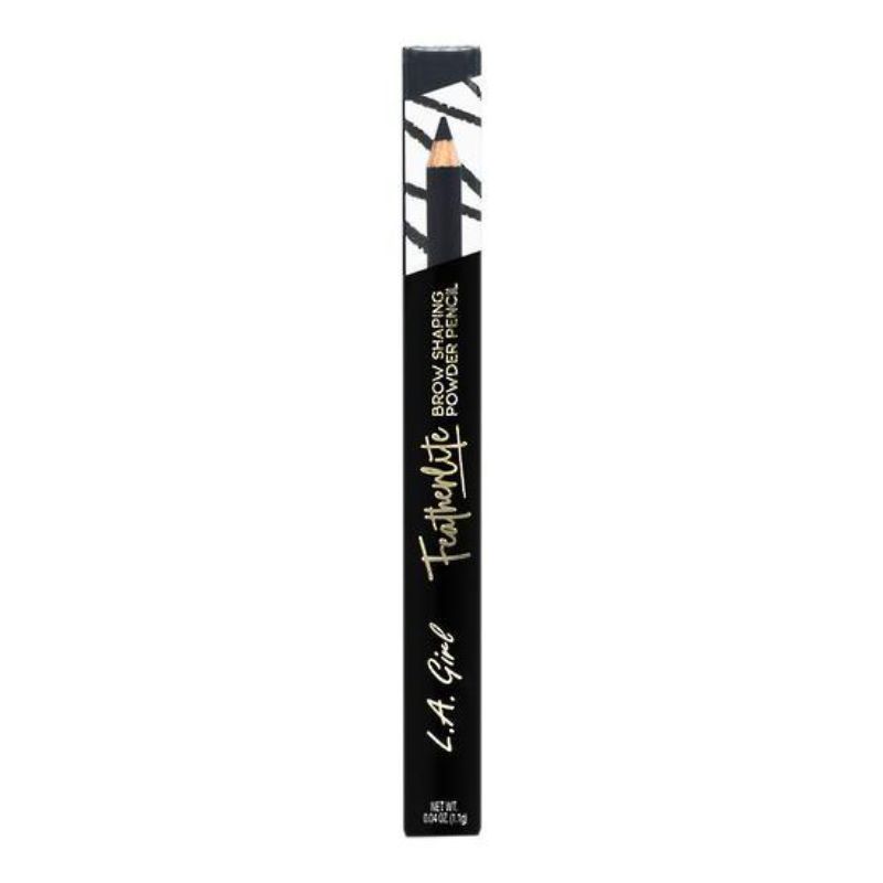 LA Girl Featherlite Powder Brow Pencil in Soft Black features buildable coverage, sustainable wood design, and a built-in spoolie for easy blending.