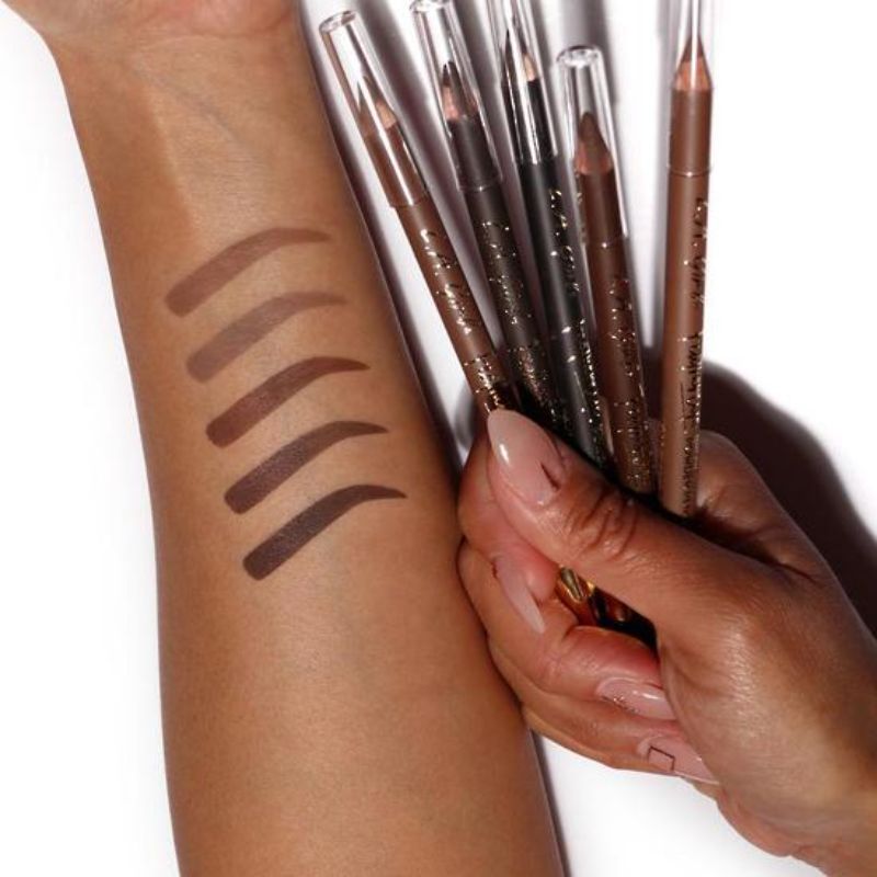 LA Girl Featherlite Powder Brow Pencil in Soft Black, featuring a unique powder formula for defined, fluffy brows with a built-in spoolie.