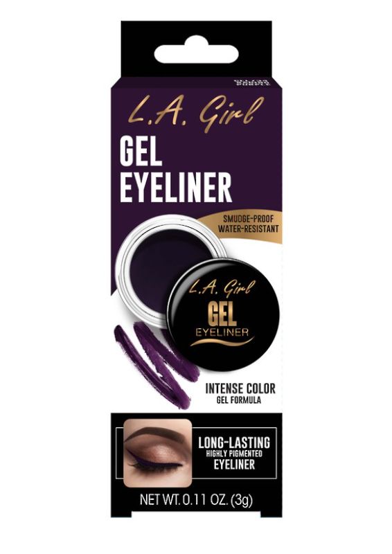 LA Girl Gel Eyeliner in Raging Purple, a smooth, highly pigmented, water-resistant gel for bold, long-lasting eye makeup.
