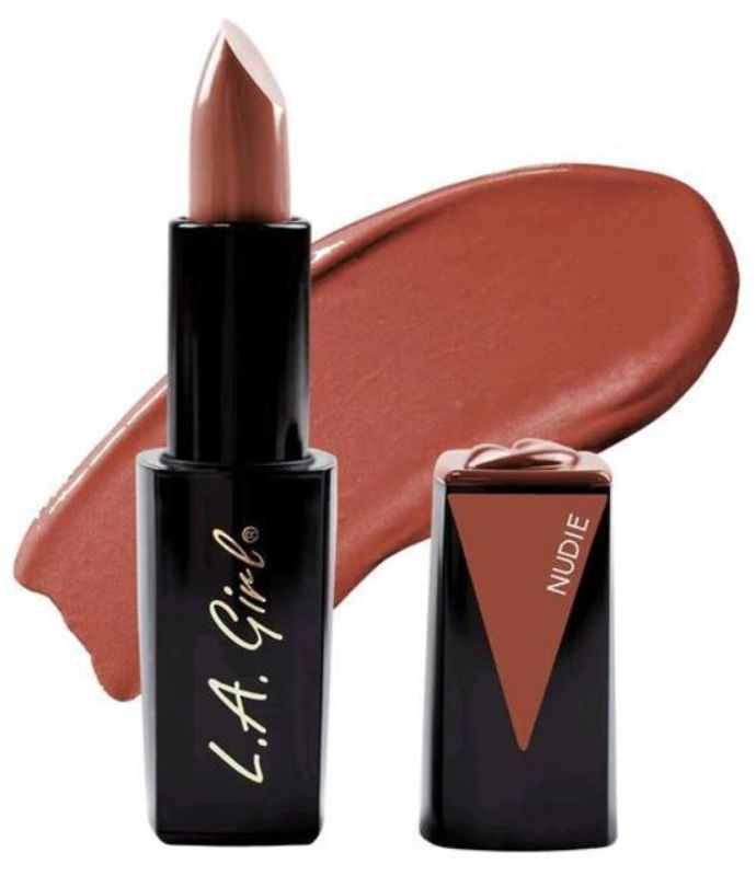 LA Girl Lip Attraction Lipstick in Nudie offers glossy, hydrating color with vitamin E for stunning, soft lips.