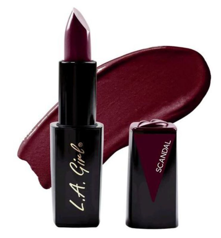 LA Girl Lip Attraction Lipstick in Scandal, a hydrating, highly-pigmented lipstick for glossy, vibrant lips.