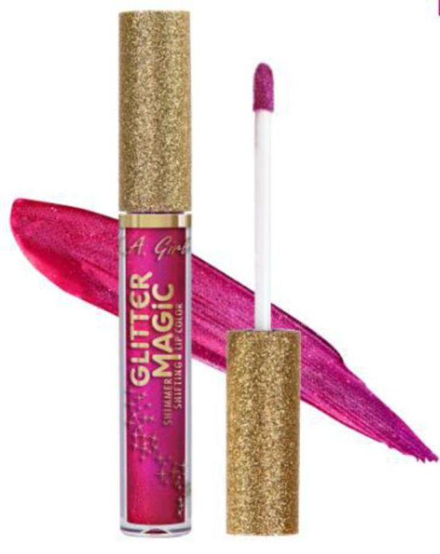 LA Girl Glitter Magic Lip Color in Fizzy Fuchsia, showcasing a matte metallic that transforms to dazzling glitter upon application.