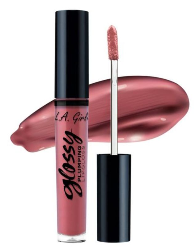 LA Girl Glossy Plumping Lipgloss in Flourish, featuring a high-shine, non-sticky formula enriched with vitamin E and aloe vera.