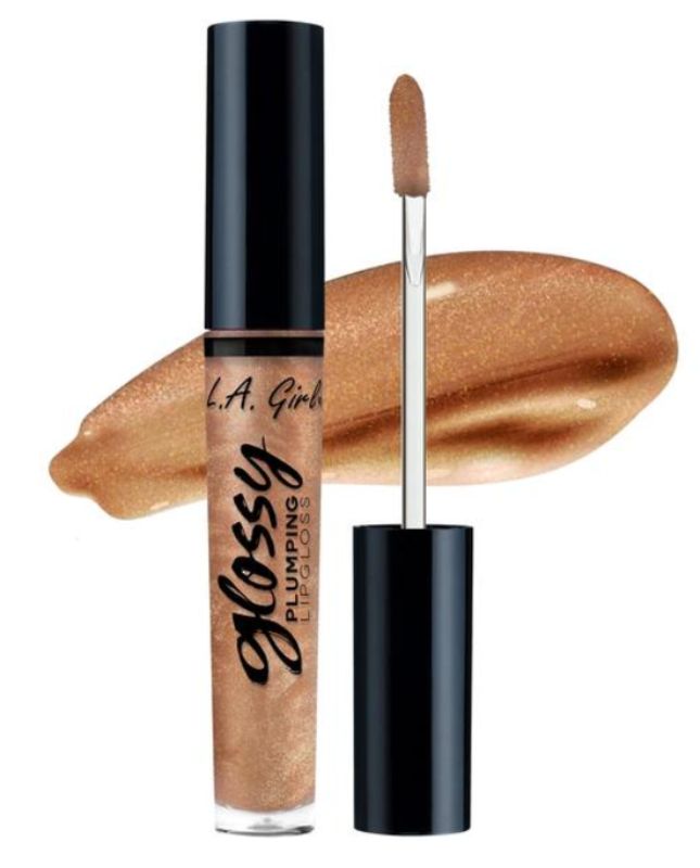 LA Girl Glossy Plumping Lipgloss in Fancy, high-shine non-sticky formula with vitamin E for fuller, moisturized lips.