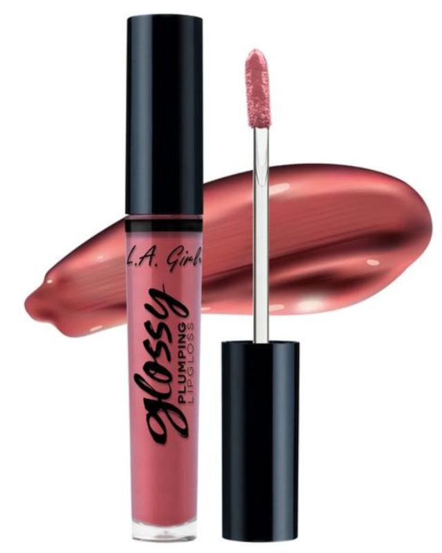 LA Girl Glossy Plumping Lipgloss in Pink Up, featuring a moisturizing formula with vitamin E for high-shine, fuller lips.