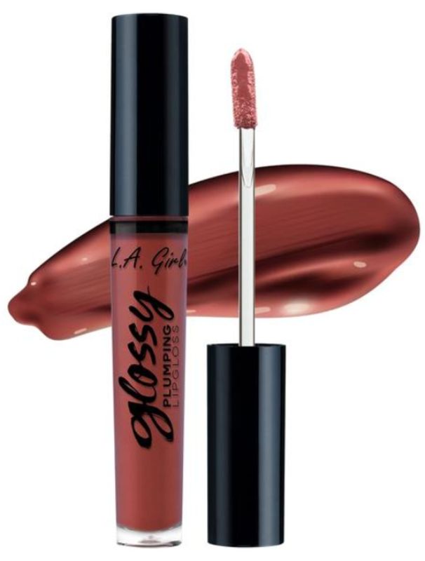 LA Girl Glossy Plumping Lipgloss in Juicy, featuring a non-sticky formula for shiny, plump lips infused with vitamin E and aloe vera.
