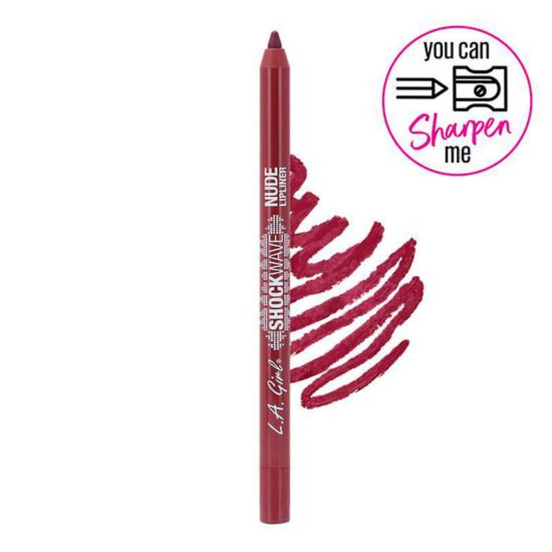LA Girl Shockwave Nude Lipliner Pencil in Karma, a creamy, bold nude liner for defined lips, smudge-proof and long-lasting.