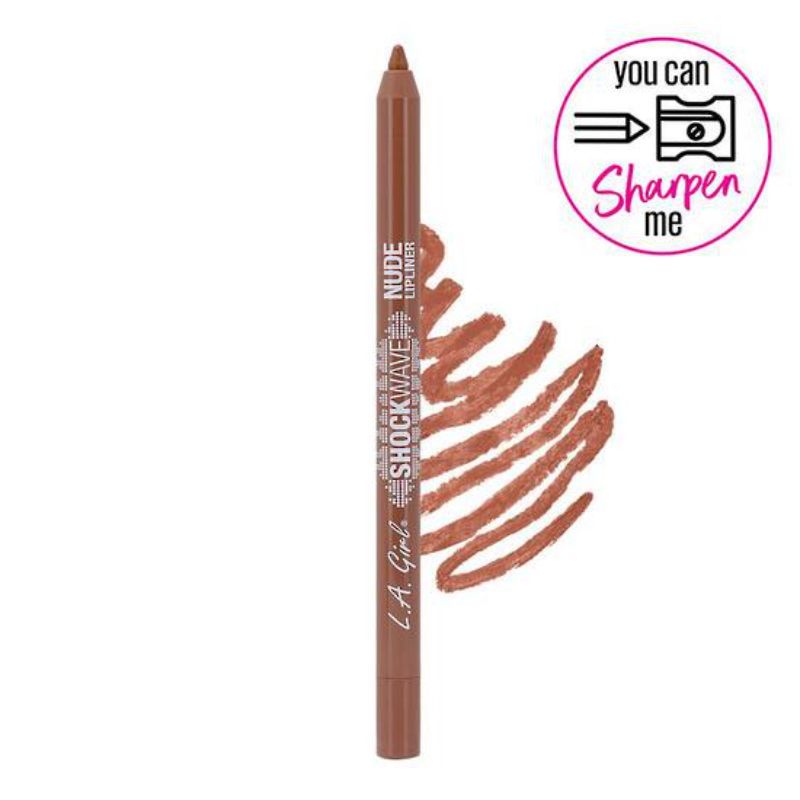 LA Girl Shockwave Nude Lipliner Pencil in Sand Storm, a creamy, water-resistant pencil delivering long-lasting nude coverage.