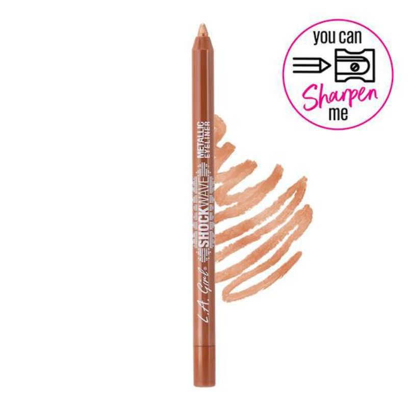 LA Girl Shockwave Metallic Eyeliner in Penny, a vibrant water-resistant liner with creamy pigments for a bold metallic look.