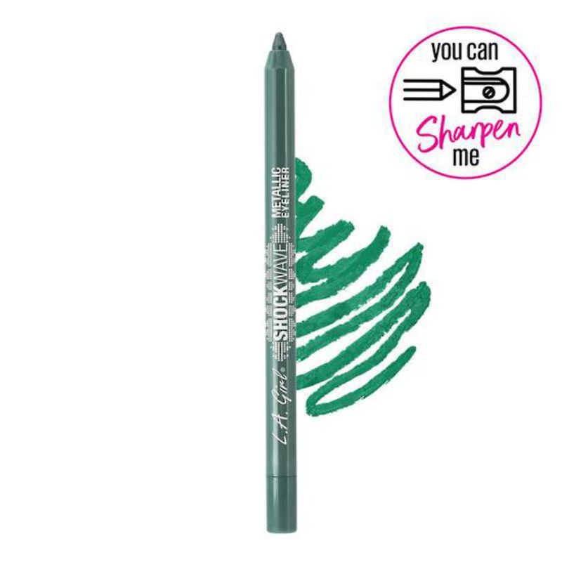Vibrant metallic green LA Girl Shockwave eyeliner pencil ideal for bold eye makeup with long-lasting, smudge-proof formula.