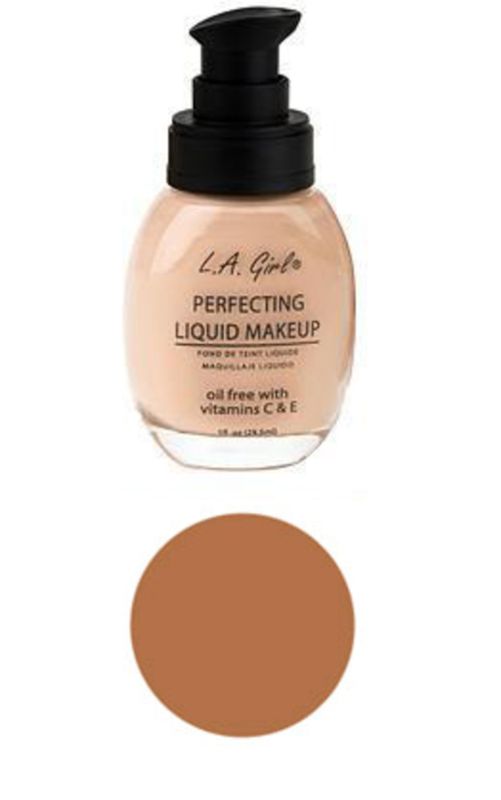 LA Girl Perfecting Liquid Make-Up in Sable offers a lightweight, oil-free foundation with Vitamin C and E for a radiant finish.