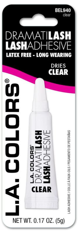 LA Colors Clear Eye Lash Glue: Invisible adhesive for secure, long-lasting false lashes, latex-free for sensitive eyes.