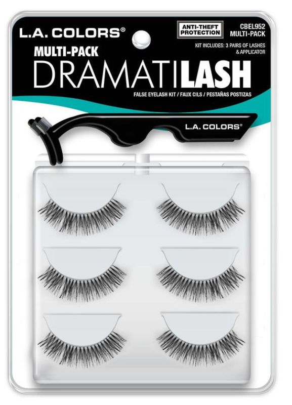 LA Colors Dramatilash Multi-Pack featuring 3 pairs of lightweight, reusable dramatic lashes for stunning enhancement.