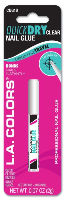 LA Colors Skinny Nail Glue Clear, featuring a precision tapered tip for easy application and a strong, long-lasting bond.
