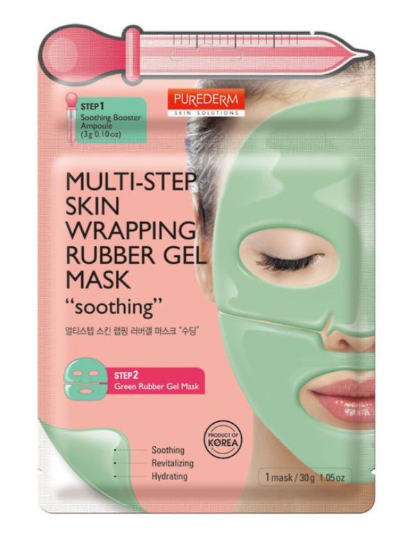 Soothing multi-step rubber gel mask from Purederm for radiant, rejuvenated skin with firming ampoule and hydrating mask.