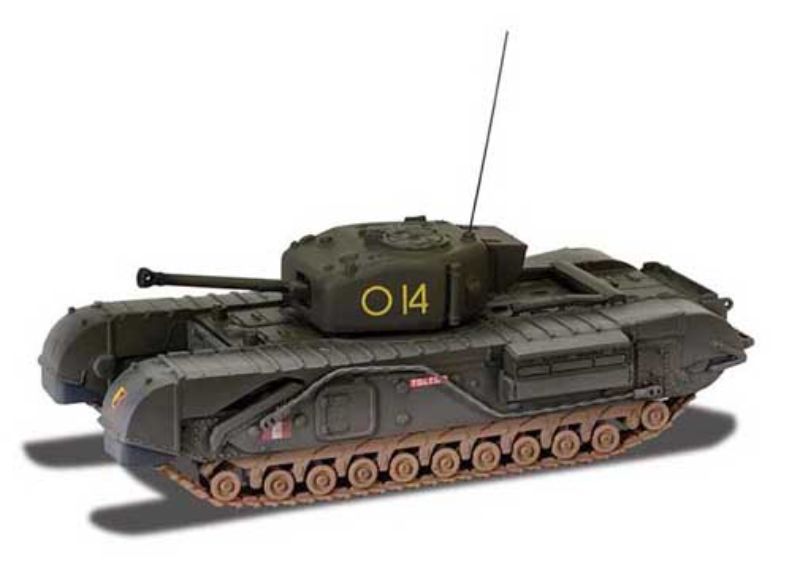 Corgi 1/50 Churchill MkIV Tank model, 'To Catch a Tiger', detailed diecast collectible celebrating military history.