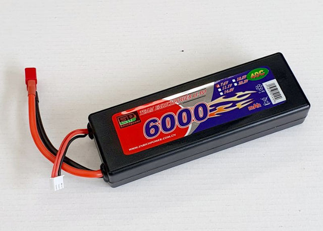 High-performance Li-Po battery 7.4V 6000mAh 2S 40C, ideal for RC drones and cars, ensuring long runtimes and fast acceleration.