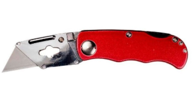Folding Lock Back Utility Knife with textured grip, one-handed opening, and includes 6 replacement blades for DIY tasks.