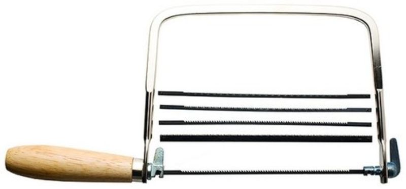 Excel Coping Saw with 4 blades, ideal for precise cutting in wood, plastic, and more; lightweight and adjustable tension.