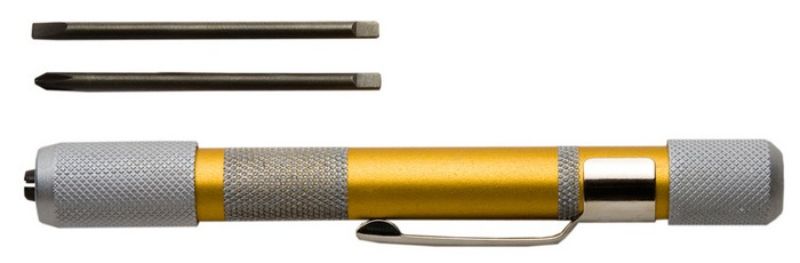 Compact mini screwdrivers with two interchangeable tips for precision in DIY and intricate projects.