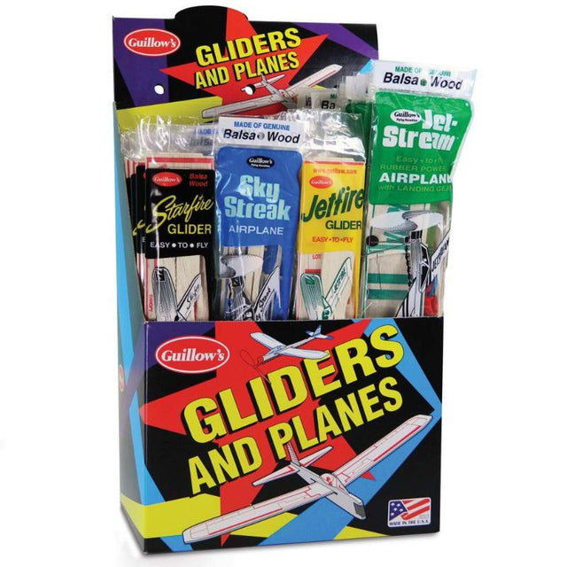 Balsa Glider Kit Combo Pack with 48 pieces, featuring Jetfire, Starfire, Sky Streak, and Jetstream designs for creative flying fun.