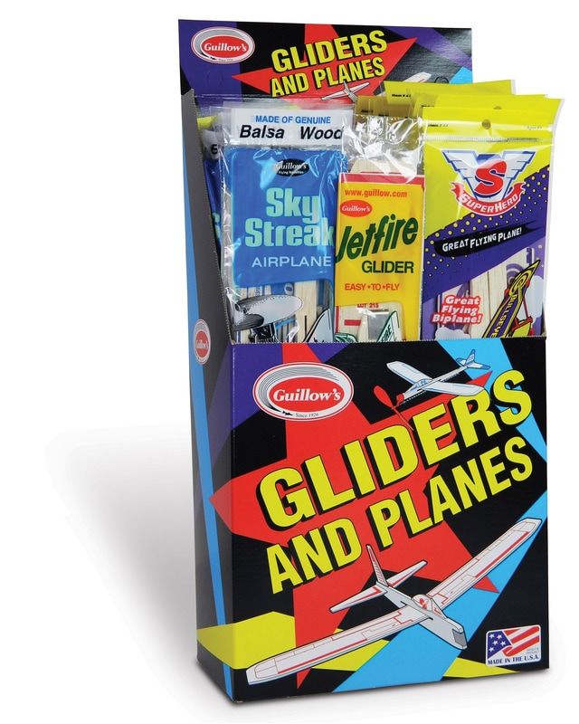 Balsa Glider Kit - 33pc set with Jetfire, Biplane, and Sky Streak models for easy assembly and flight fun.