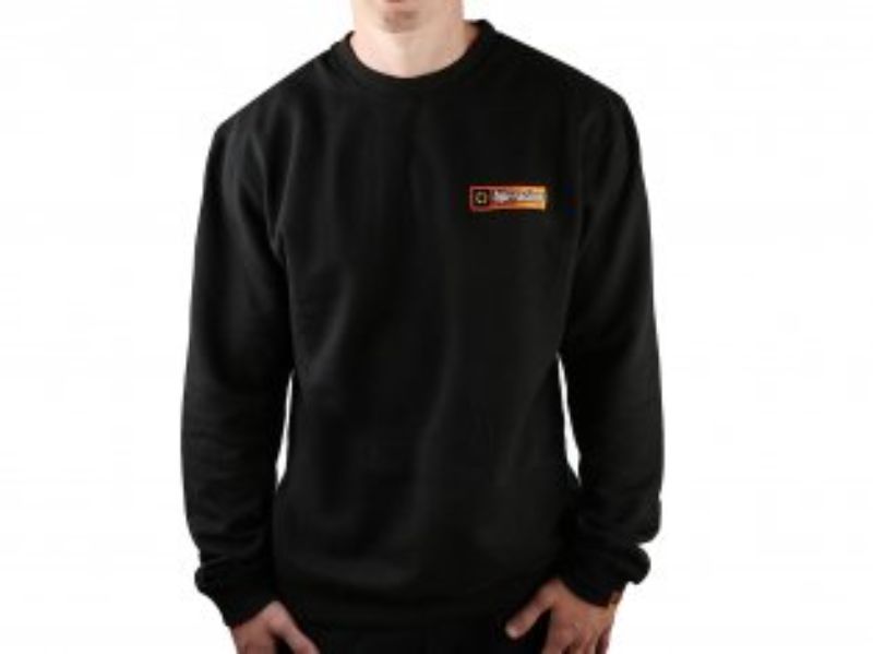 Stylish HPI Black XL long sleeve T-shirt for RC enthusiasts with embroidered logos, made from durable 50/50 cotton-polyester blend.
