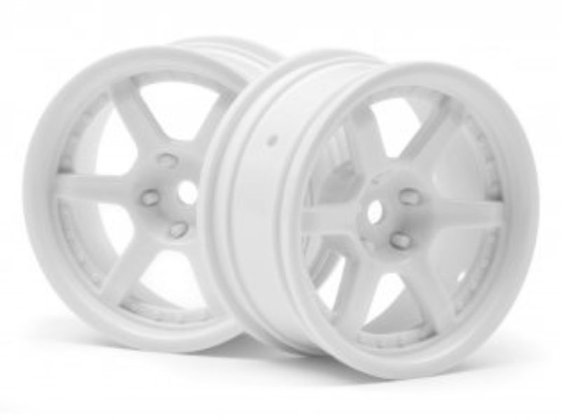 1/10 scale HRE C106 white wheels with 6mm offset, designed for drifting and enhanced performance.