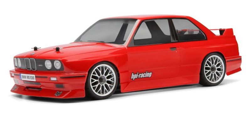 200mm BMW E30 M3 body shell for 1/10 RC cars, compatible with HPI 17540, ideal for customization and racing.