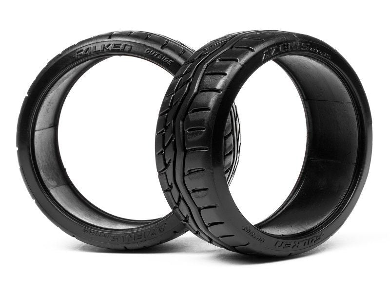 High-performance 1/10 scale DriftAzenis tires with Falken RT615 tread, ideal for smooth drifting and easy traction breaks.