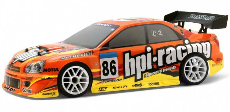 HPI Racing 200mm Subaru Impreza bodyshell, durable polycarbonate with race wing, perfect for 1/10 touring car enthusiasts.