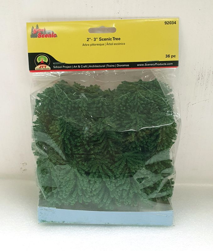 Bulk pack of 36 realistic Econo-Trees, 50-75mm tall, perfect for model landscapes and dioramas.