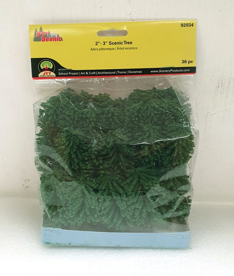 Bulk pack of 36 realistic Econo-Trees, 50-75mm tall, perfect for model landscapes and dioramas.