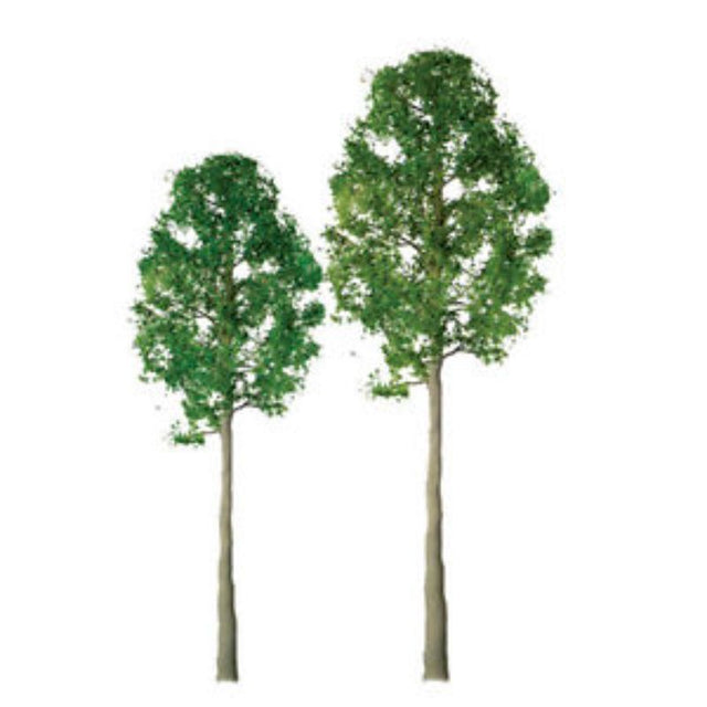 Three 75mm Cypress trees for model scenery, perfect for adding realistic foliage to dioramas and train sets.