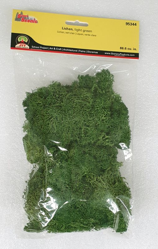 Vibrant green lichen for enhancing model landscapes, perfect for dioramas and train sets.