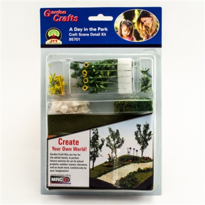 Detailed model scenery featuring park figures, greenery, and charming elements for immersive landscapes.