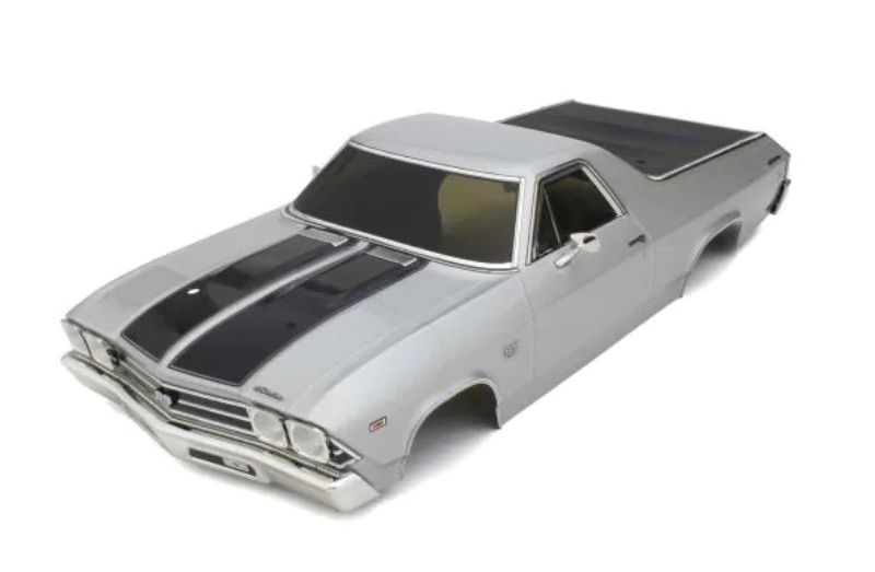 Kyosho El Camino body set in Cortez Silver, designed for 1969 SS 396 model, perfect for RC customization and restoration.