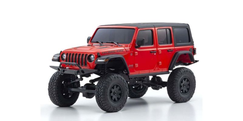 Kyosho MX-01 Wrangler Unlimited Red remote control car, a compact 4x4 crawler with a vibrant design and powerful off-road features.