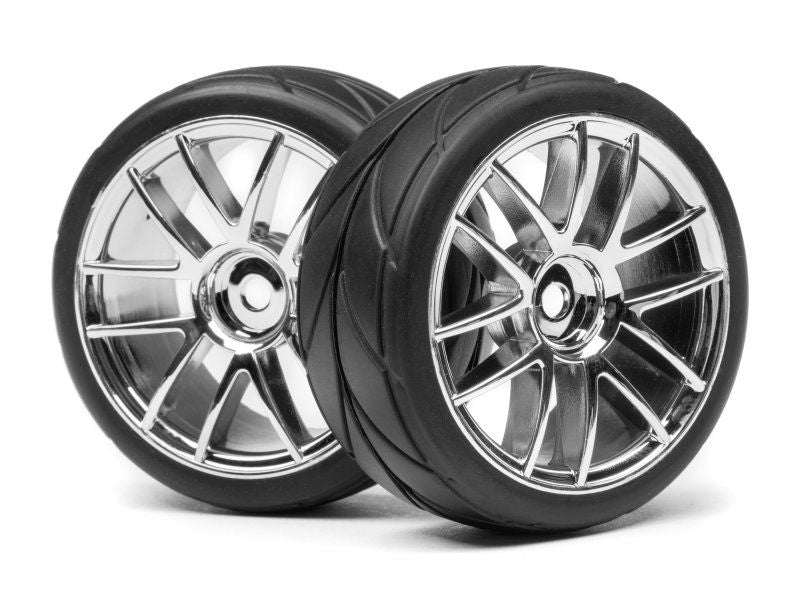 High-performance wheel and tire set for Maverick Strada TC, enhancing traction and stability for RC racing.