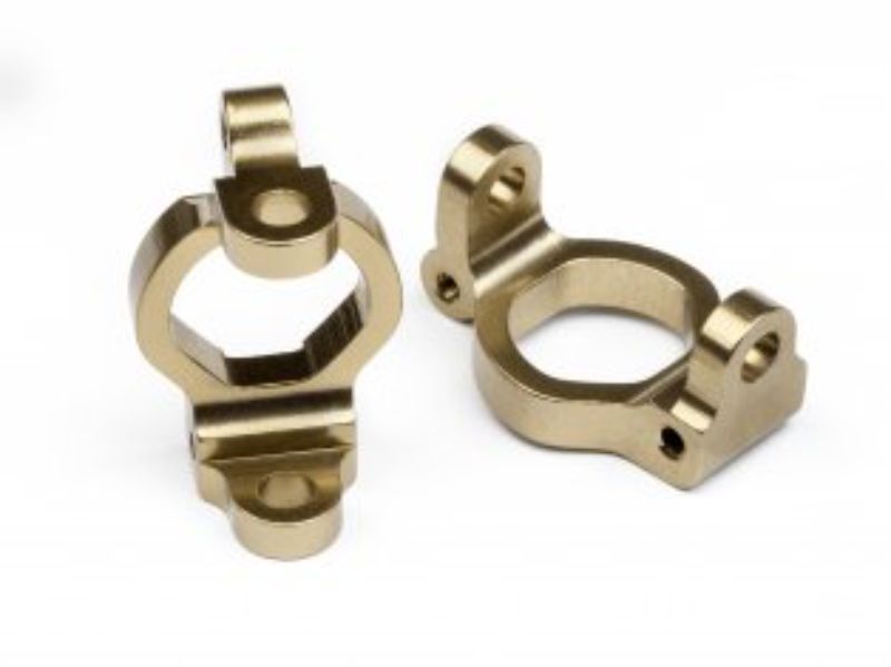 High-quality aluminum front caster blocks in matte amber gold for enhanced Maverick iON performance and durability.