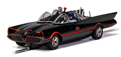 Scalextric 66 TV Batmobile slot car features a detailed design and Batman figure, perfect for racing and collectors.