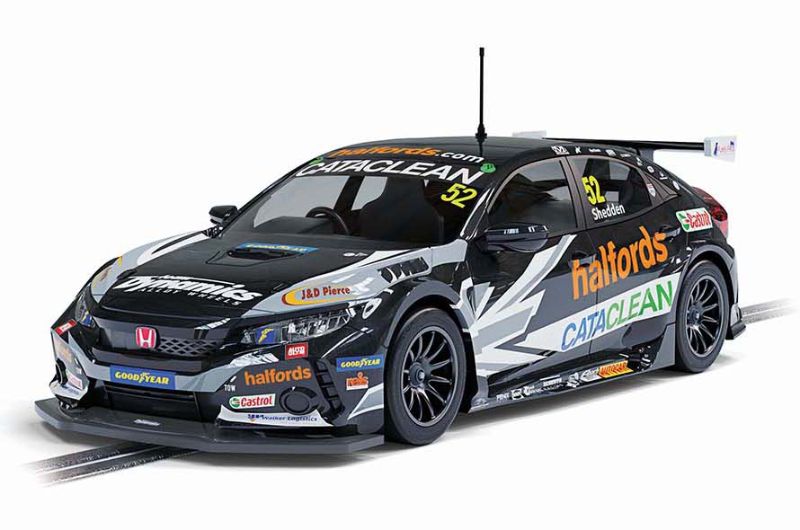 Detailed Scalextric model of BTCC Civic Type R #52, driven by Gordon Shedden, for thrilling slot car racing.