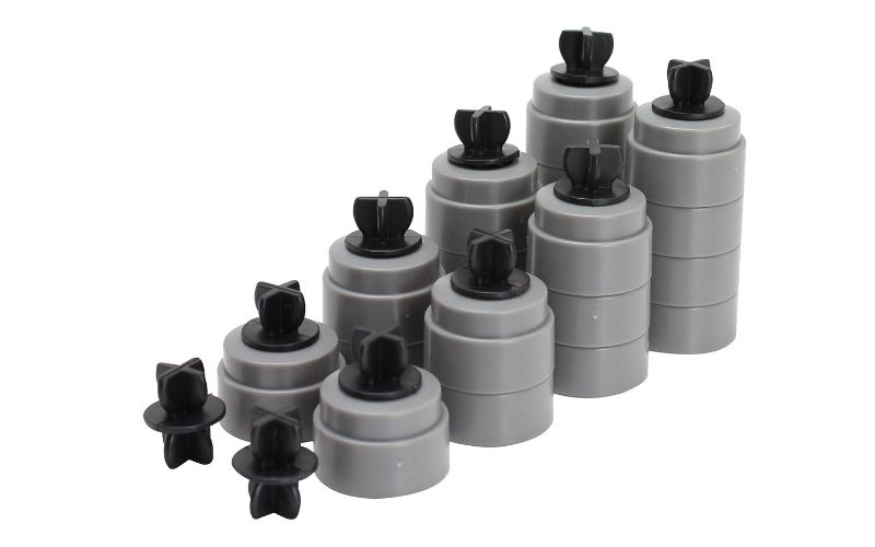 Set of 20 durable track supports and clips for Scalextric, ensuring stable and level slot car racing layouts.